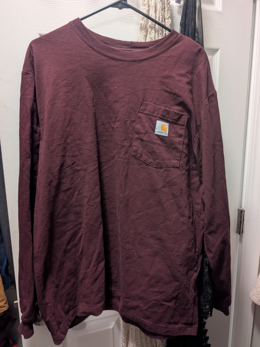 Carhartt Long Sleeve Pocket Tee in Deep Maroon